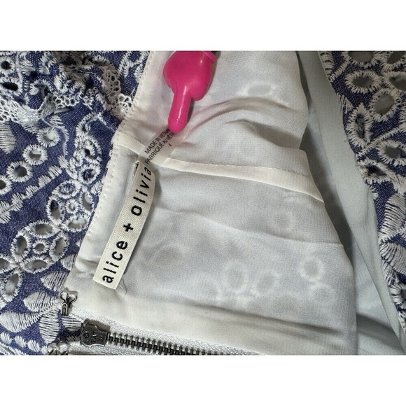 Alice + Olivia 'Honor' Embroidered-Eyelet Cotton Mini-Dress, Chambray  SIZE 4 - Picture 7 of 10